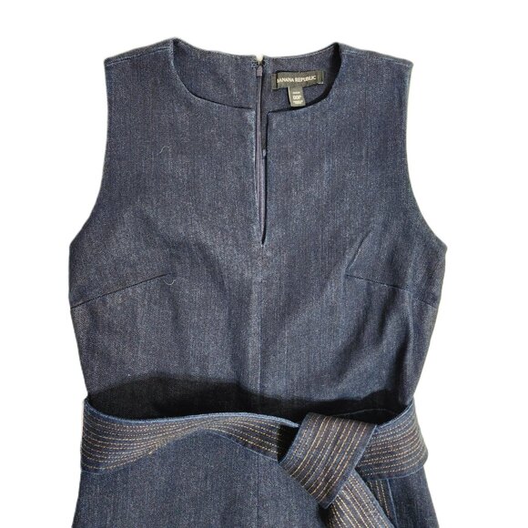 Banana Republic Womens Fit & Flare Belted Blue Denim Split Neck Midi Dress 00P - Picture 3 of 8